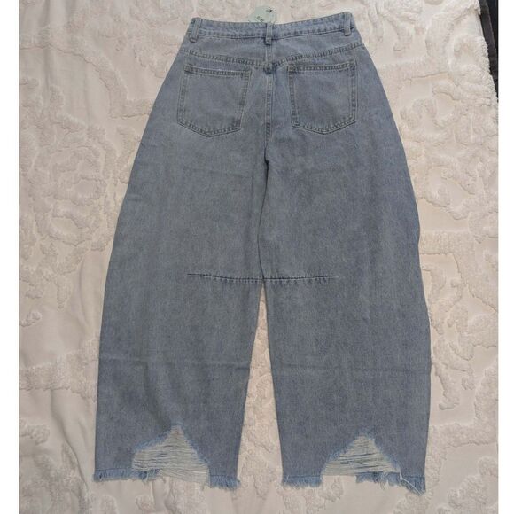 👖 NiMin Barrel Jeans Light Wash w/ Frayed Hem – Size Small – NWT - Picture 3 of 5
